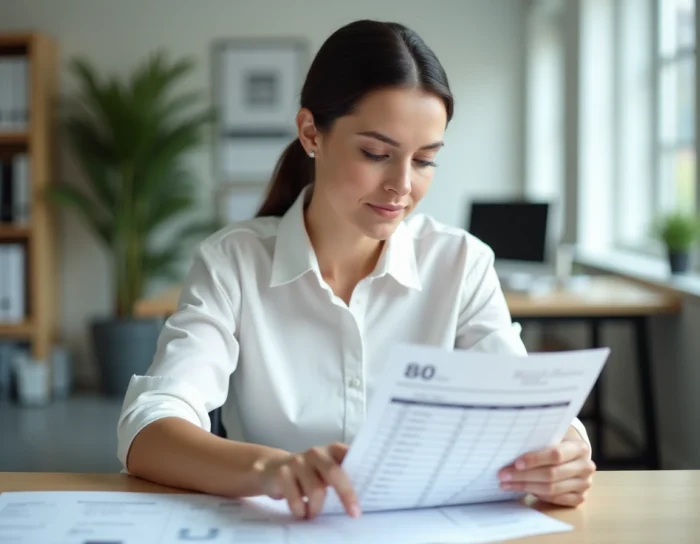 Une employée des ressources humaines examine des feuilles de temps pour arrondir les heures en centièmes selon la convention collective