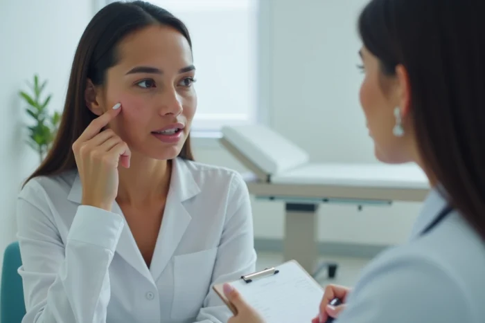 Consultation dermatologique sur l'utilisation d'Ialuset pour traiter les cicatrices et rides du visage