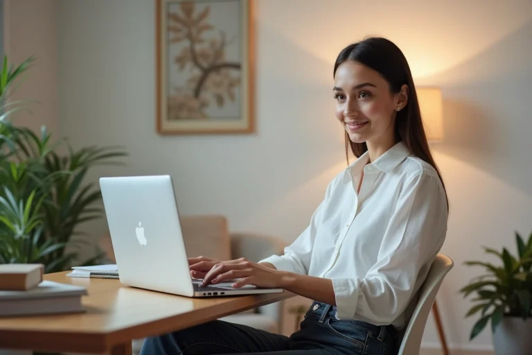 Femme au bureau à domicile travaillant sur son ordinateur