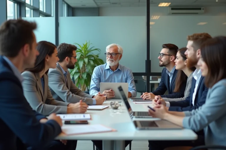 Groupe de professionnels en formation en entreprise