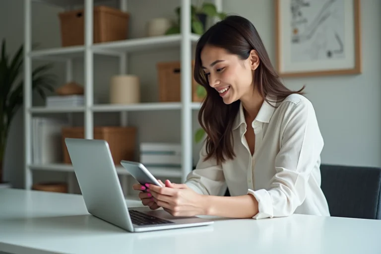 Jeune femme professionnelle souriante au bureau moderne
